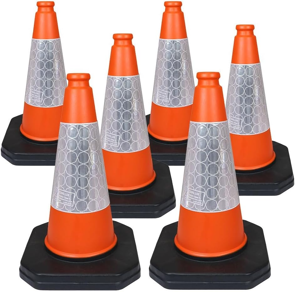 460mm 1-Piece Pack of 6 - High Traffic Cones for Street Safety - Strong and Durable Outdoor Cones with Very Low Centre of Gravity - U.K Made Safety Cones
