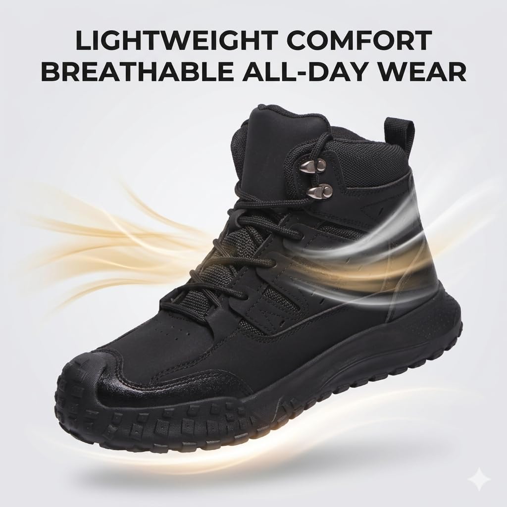 Steel Toe Boots for Men Women Lightweight Stylish Safety Boots Women Slip Resistant High Top Comfortable Steel Toe Work Shoes Puncture Proof Ccomposite Construction Shoes