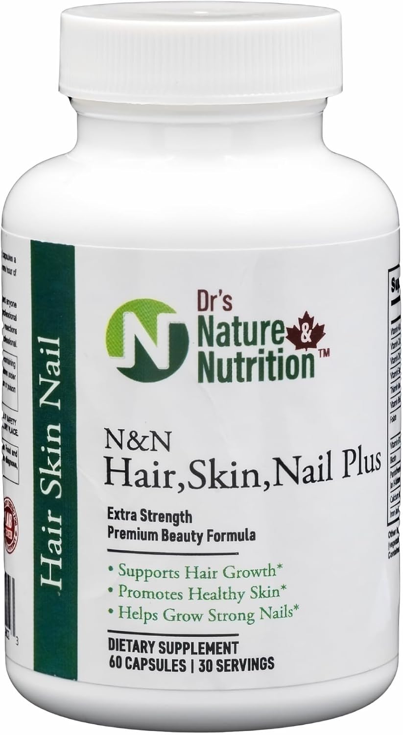 Dr's Nature & Nutrition Hair, Skin & Nail Plus – Biotin 5000mcg, Bamboo Extract, Collagen Support – Extra Strength Beauty Supplement for Men and Women – 60 Capsules
