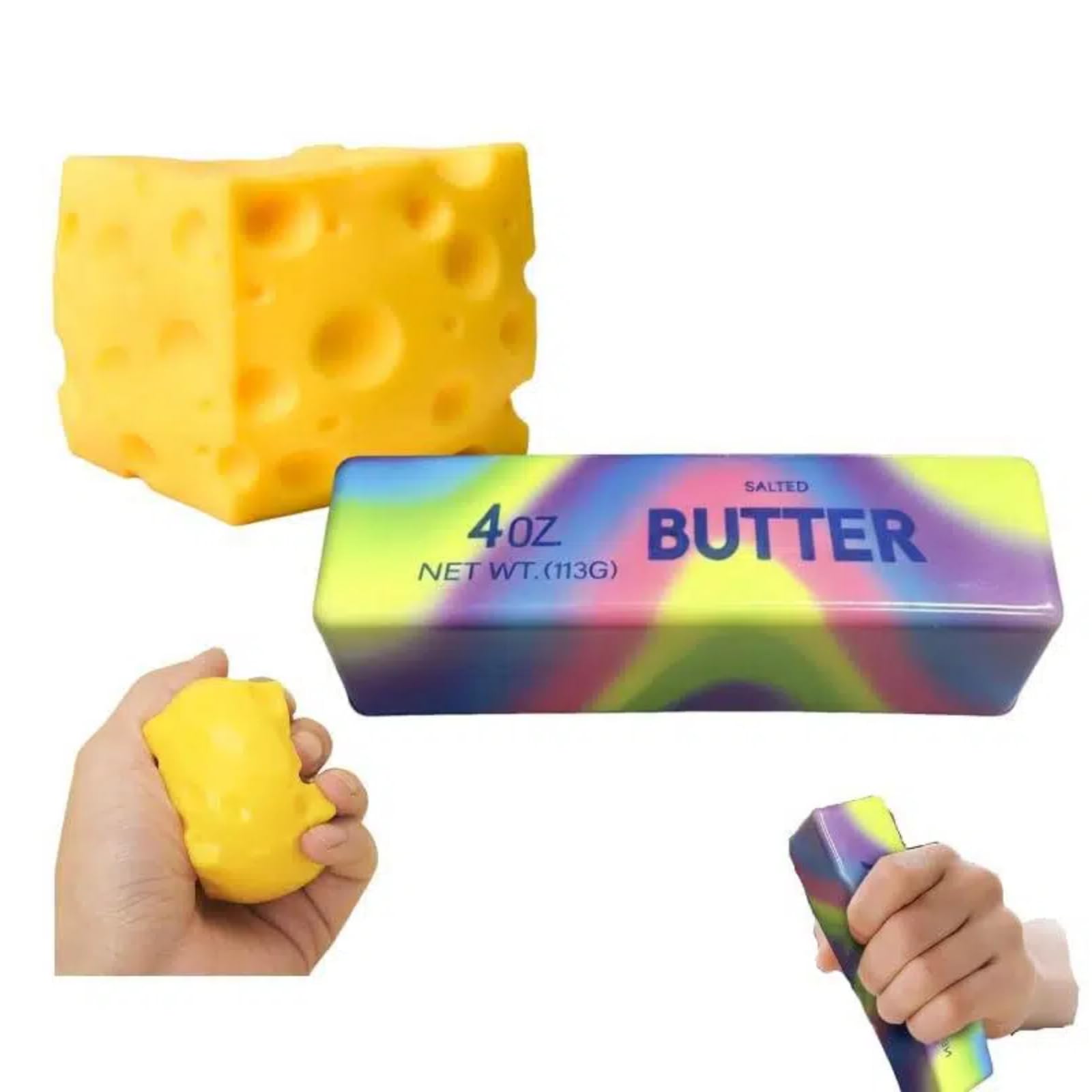 Cheese Squishy, Big Brain Cheese Stress Ball Realistic Design, Anxiety Relief Fidget Toy Sensory Toys For Adults & Kids (Cheese+rainbow) — image 1