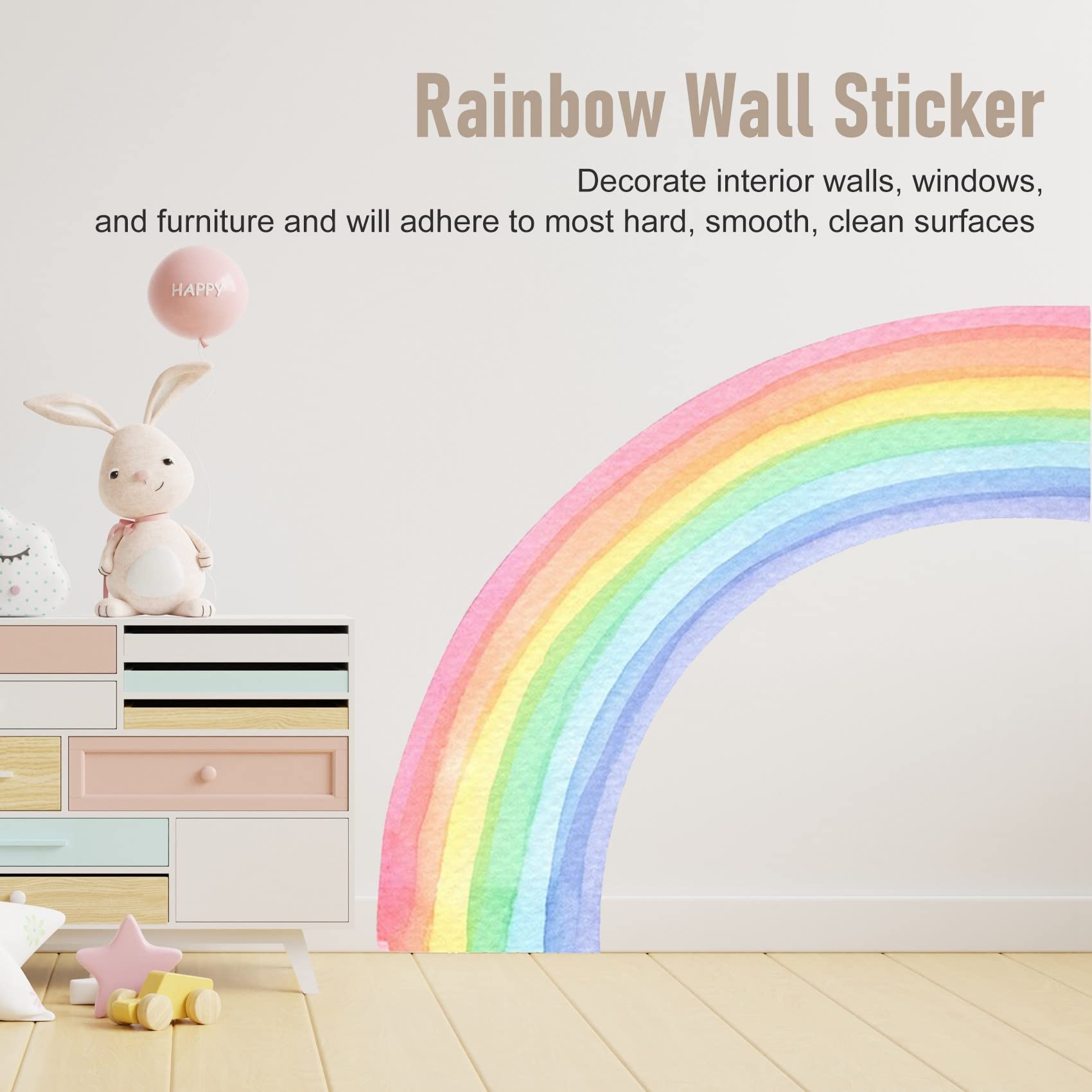 Pegatinas de pared grandes de acuarela para habitación de niños, guardería, decoración del hogar, colorido arco iris, tela autoadhesiva