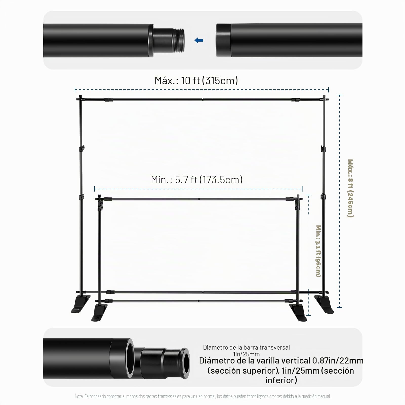 NEEWER Soporte de telón de fondo resistente con bases ampliadas, soporte de fondo de 10 x 8 pies con 4 barras transversales, 2 postes telescópicos, 4 clips de resorte y bolsa de transporte para sesión