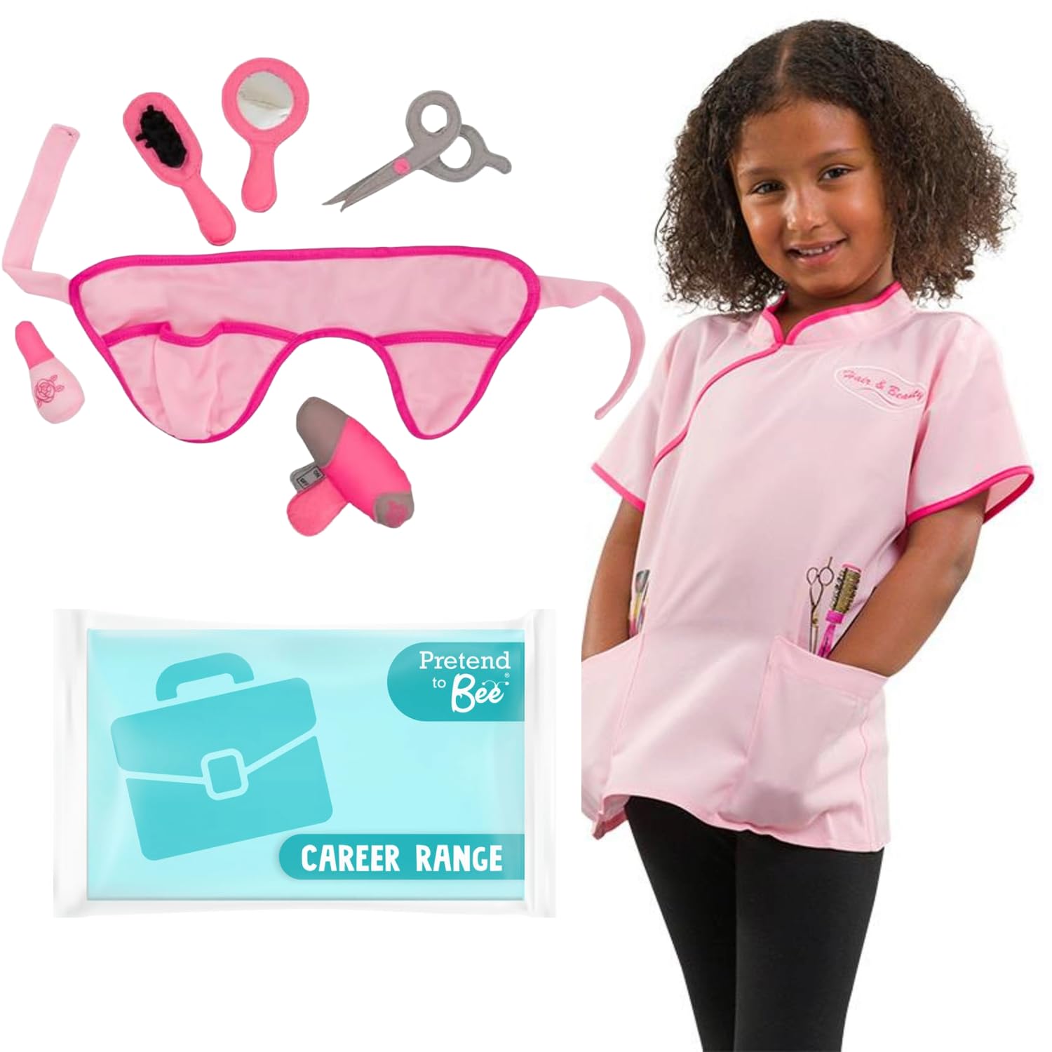 PRETEND TO BEE Beautician Dress Up Bundle, Costume for Kids with Soft Play Beautician Accessories Set, Ages 3-5 Years
