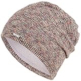 Faera Wintermütze Mütze Damen meliert warm gefüttert Fleece-Futter Winter Herbst Mütze Strickmütze Beanie One-Size 56, Farbe:Grau