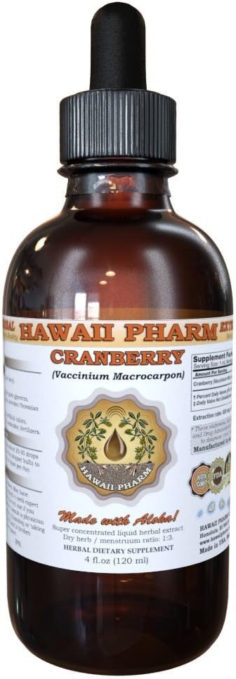 Hawaii Pharm Cranberry Liquid Extract, Cranberry (Vaccinium Macrocarpon) Berry Tincture Supplement 4 oz