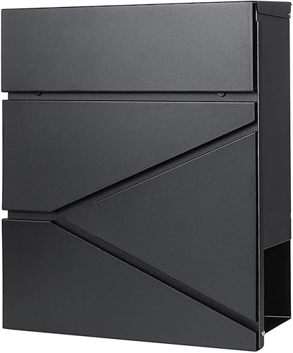 Miniatura 53 de Decaller buzones de metal para montar en la pared con cerradura de llave, buzón grande con compartimento para periódicos, plateado 936 negro