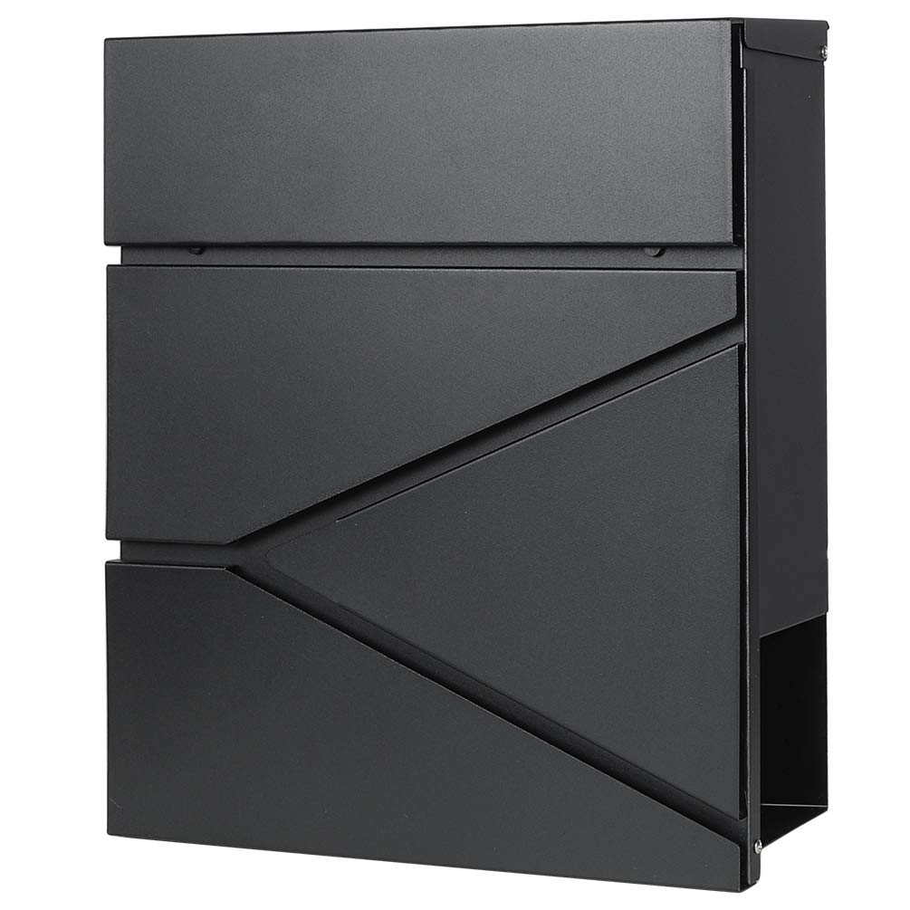 Photo 1 of Decaller Large Capacity Mailbox with Key Lock, Wall Mount Metal Mail Box with Newspaper Compartment for Outside, 14.4" x 13" x 4.2", 933 Black