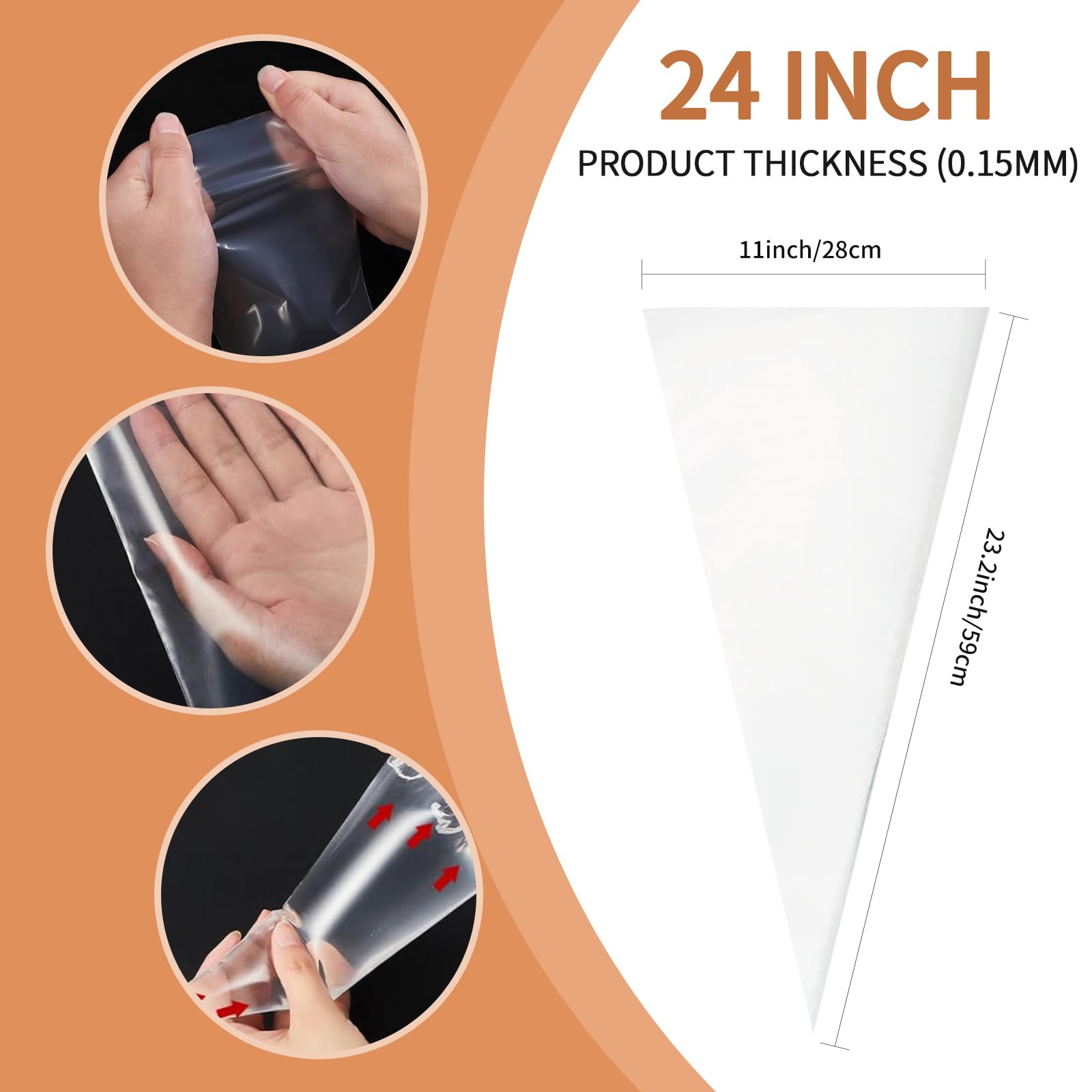 HOMIOVE 100-Pack Extra Large 24" Disposable Piping Bags - Thick Anti-Burst Pastry Icing Bags