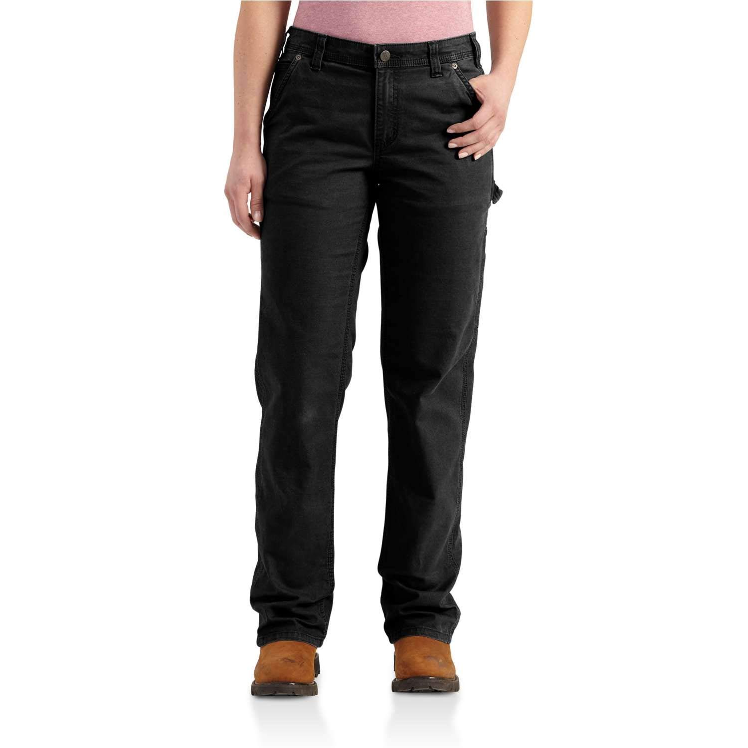 Carhartt, Pantaloni da lavoro in cotone canvas Rugged Flex®, Loose Fit Donna, Nero, W12