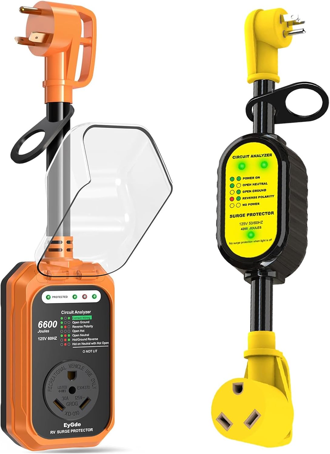 EyGde 30 Amp to 15 Amp 110V RV Adapter with Surge Protector+RV Surge Protector 30 Amp with Waterproof Cover RV Circuit Analyzer Voltage Protection Power Guard for RV Camper Travel Trailer