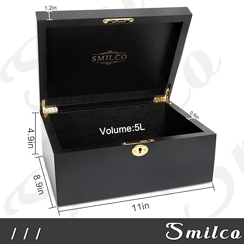 Miniatura 3 de Smilco Caja de madera con tapa con bisagras, cajas de almacenamiento decorativas de madera de acacia, caja de madera hecha a mano para recetas de