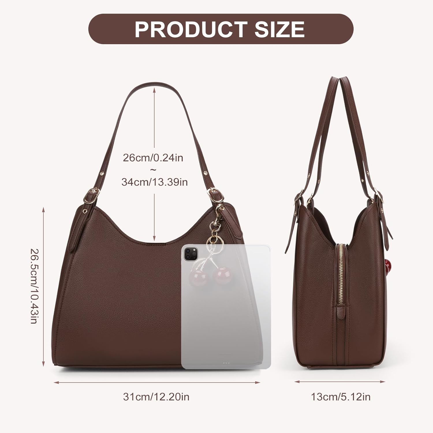 Brown Leather Tote Bag for Women Slouchy Purse Hobo Shoulder Bag Designer Handbags for Work Shopping Daily - Image 6