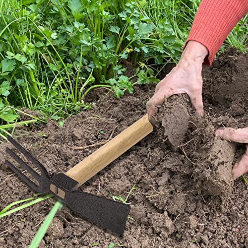 Vilivit Garden Cultivator Hoes,Dual Headed Weeding Tool,Carbon Steel Hoe/Cultivator 3 Prongs Combo Garden Tools With Wood Handle For Light Use #TOP3