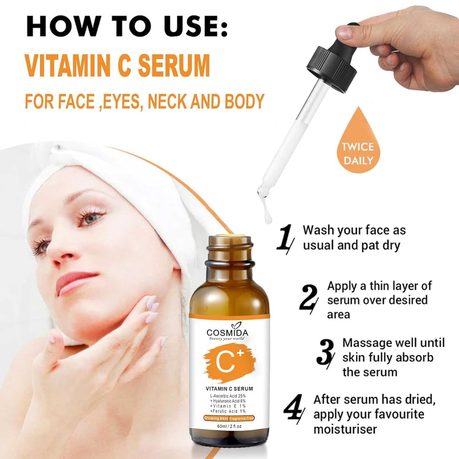Vitamin C Face Serum with Hyaluronic Acid,Anti Aging Skin Brightening Serum for Dark Spots,Acne,Wrinkles to Visibly Glow,Korean Skin care Ferulic Acid serum for Sensitive Skin