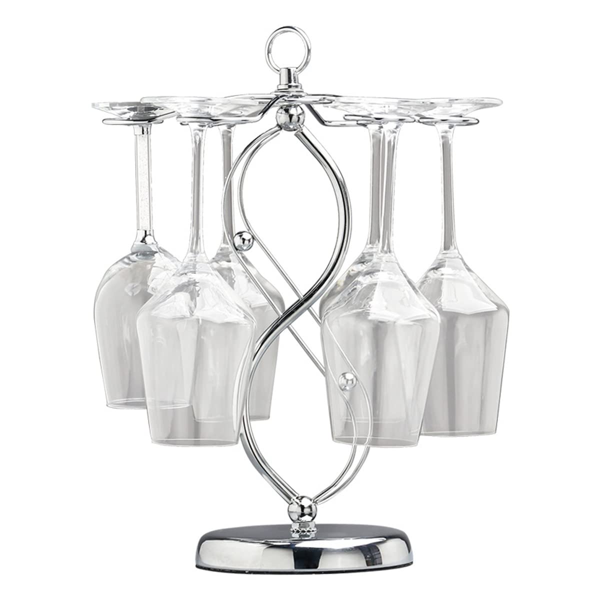 Estante para copas de vino, soporte para copas con 6 ganchos, soporte de almacenamiento independiente para el hogar, bar o restaurante, diseño plateado duradero, ideal para organizar y mostrar