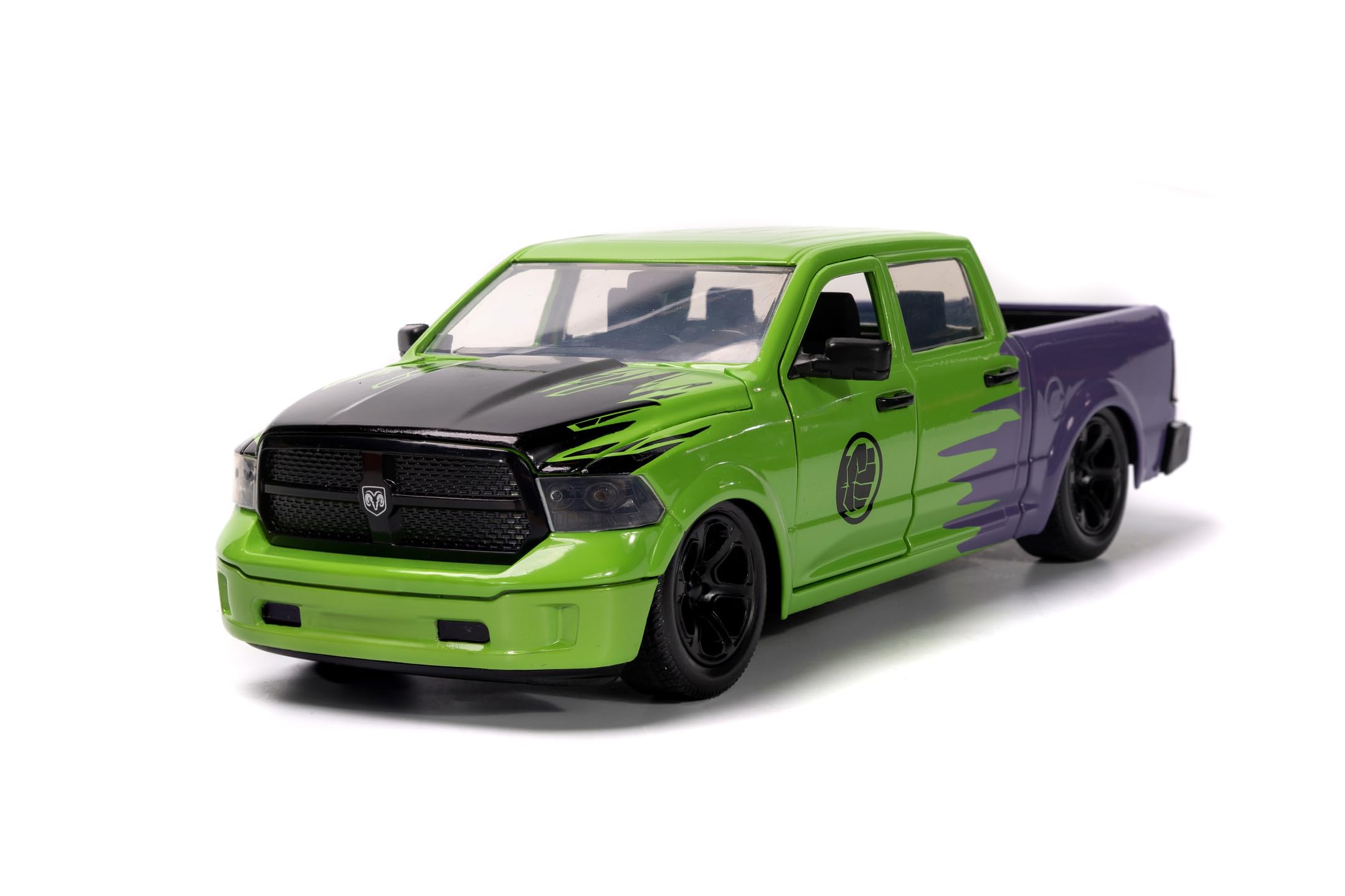 Jada Toys Marvel Hulk Figura con Modellino Auto 2014 Dodge Ram 1500 - Set da Collezione Avengers (6 cm) e Auto Giocattolo (20 cm) per Appassionati e Bambini