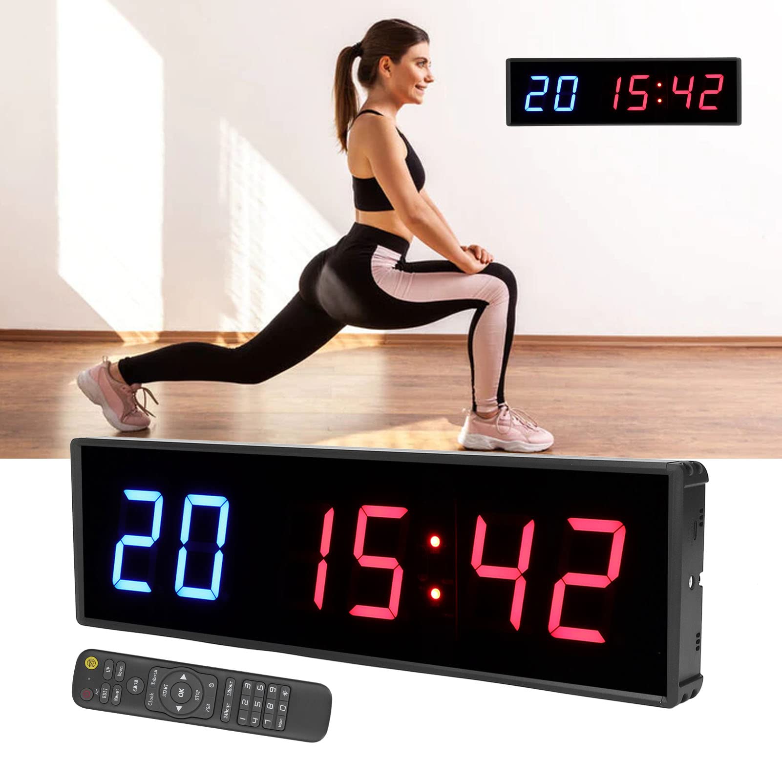6 Digit LED Timer Countdown Interval Timer with Remote Control Digital Timing 12/24 Hour Clock Stopwatch for Gym Classroom Industrial Training Durable PVC High Gloss Glass 2.3 In