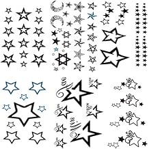 Yesallwas 6 Sheets Black Stars Temporary Tattoos Women Men Adults Moon Star Fake Temporary Tattoo Sheet - 10.5 x 6.5 cm