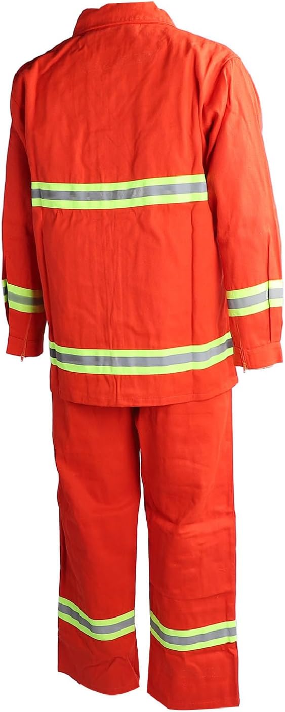 plplaaoo Flame Safety Suit Heat Protective Clothing Zip Up Cotton Apparel with Reflective Strips Type 97 Fireproof Workwear for Industrial Workers Construction Electricians Reflective (M)