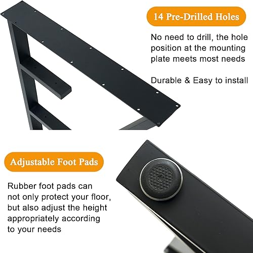 Miniatura 4 de Patas de metal de 3 niveles mejoradas para mesa, patas de escritorio de acero, 28 pulgadas de alto x 24 pulgadas de ancho, patas de metal industrial