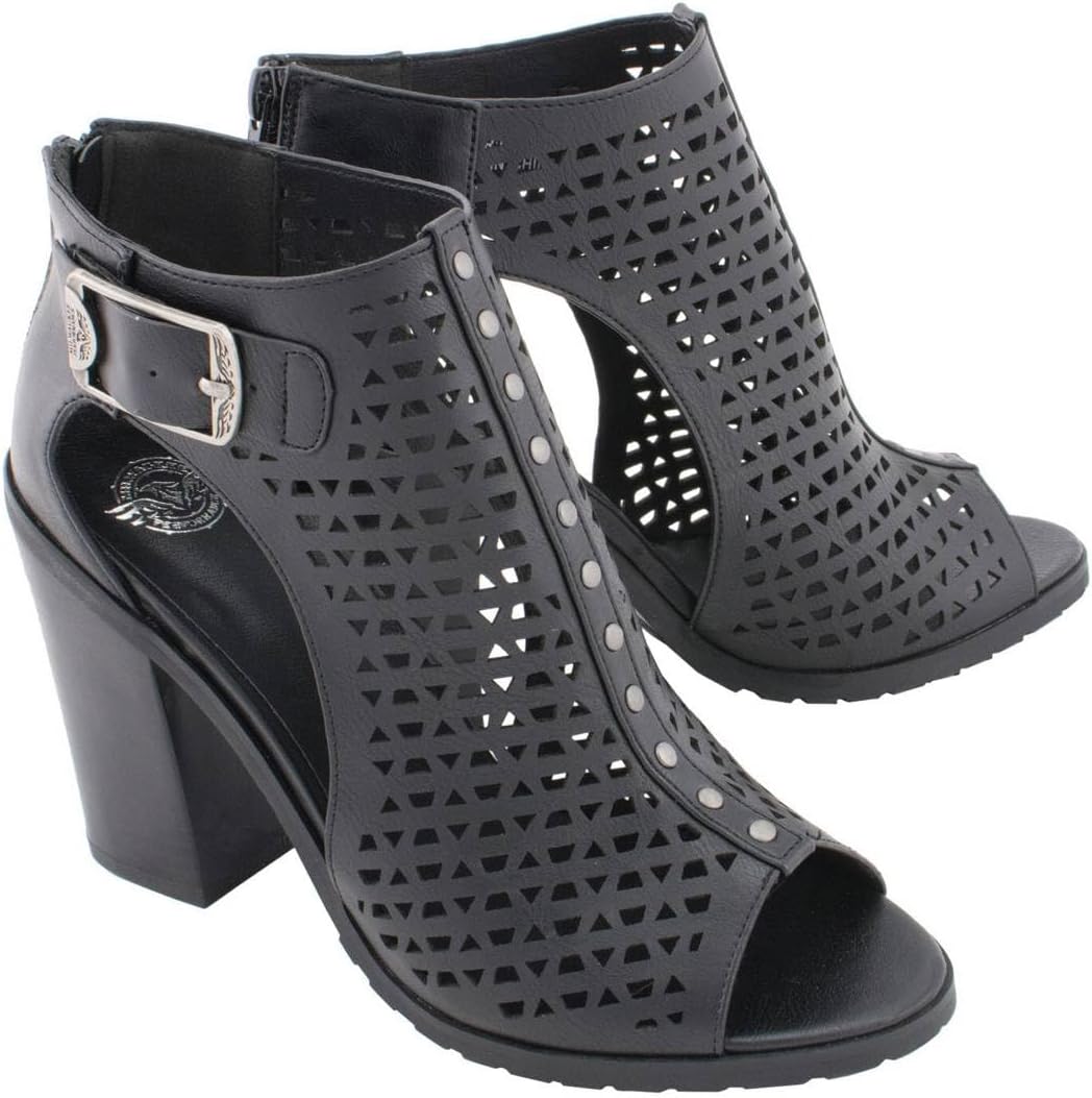 Milwaukee Leather MBL9453 Women's Black Mesh Open-Toe Platform Fashion Casual Heeled Sandals with Buckle Strap
