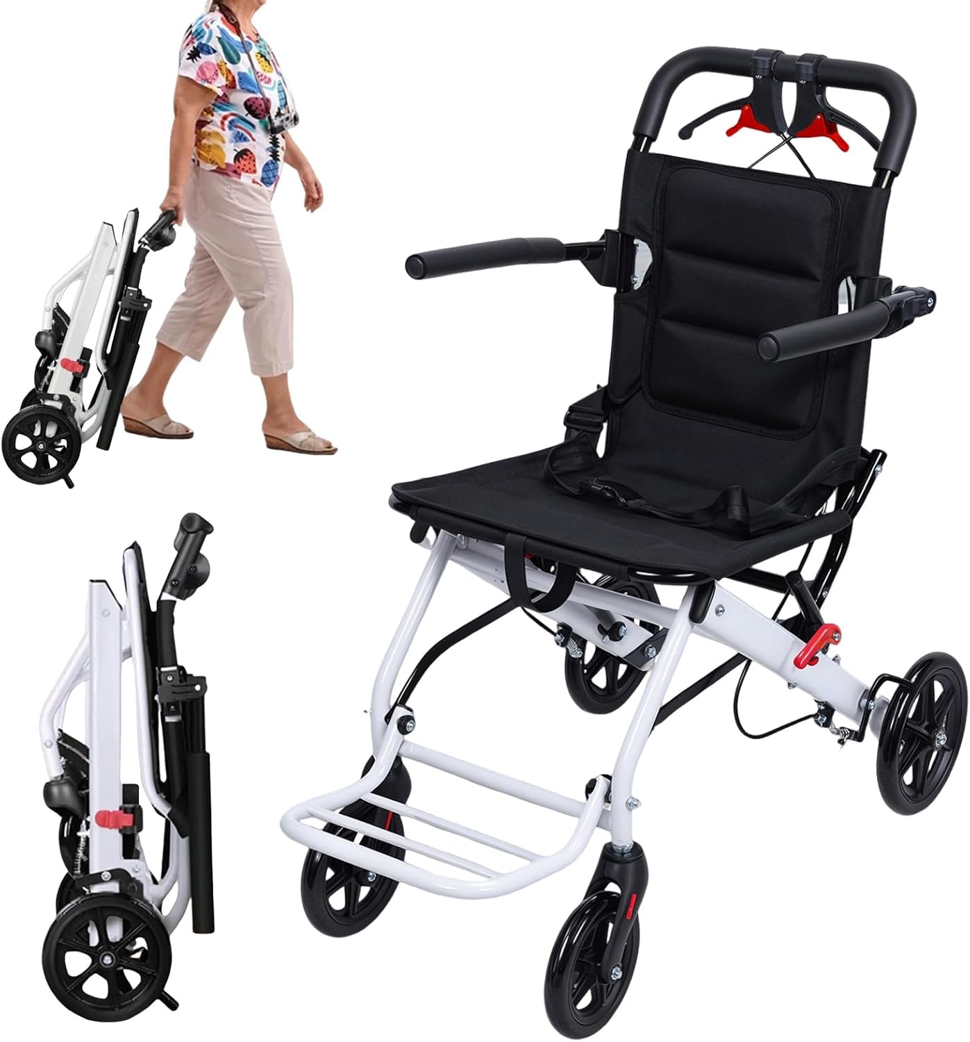 YGNVMCXJG Lightweight Transport Wheelchair Foldable for Adults, Transfer Wheelchair for Travel, Narrow Folding Wheelchair for Airplane Use, 18 LBS, 220 lbs Capacity