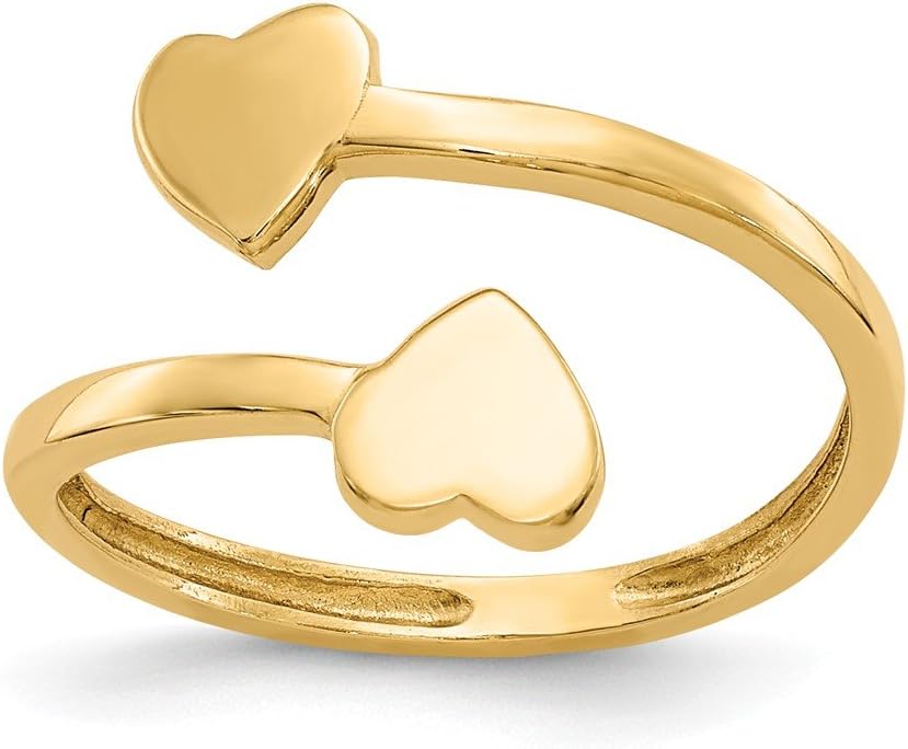 Solid 14k Yellow Gold Double Heart Toe Ring Adjustable