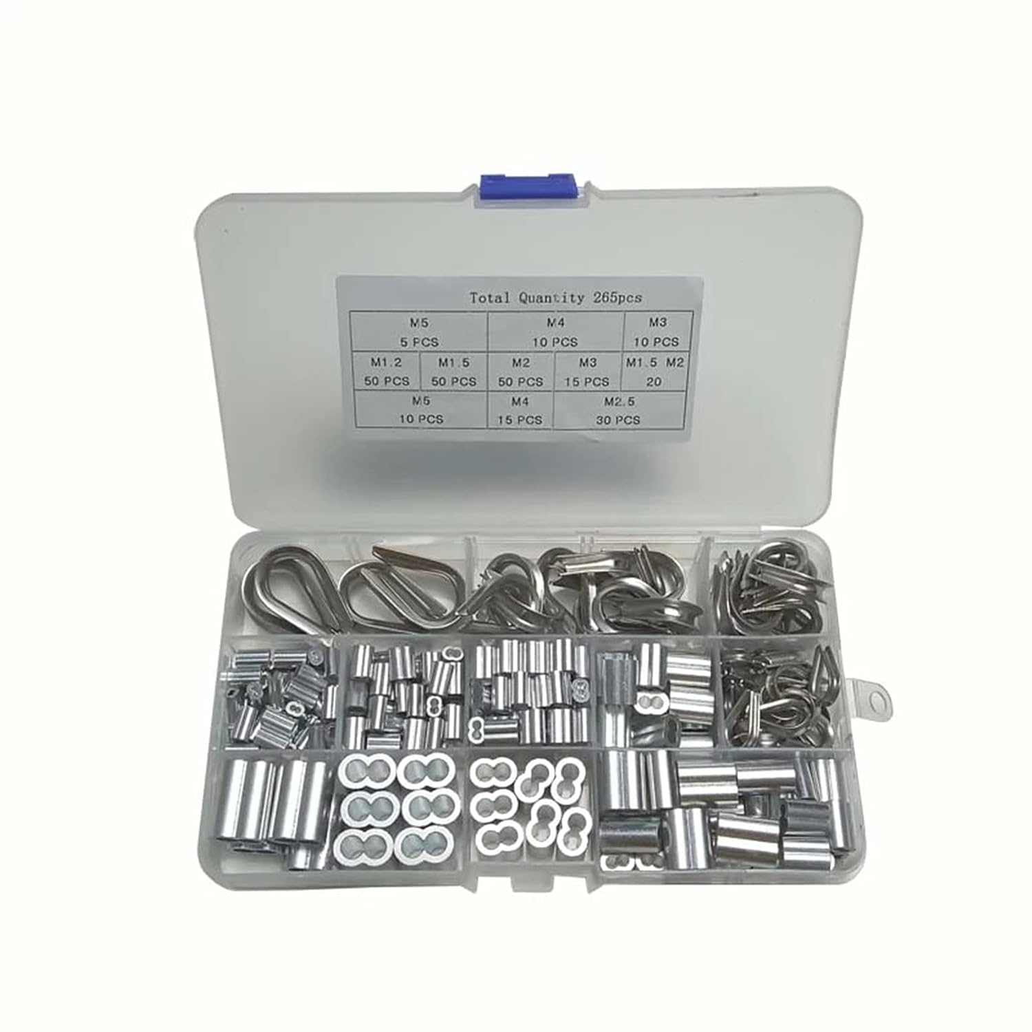265PCS Wire Rope Thimble Sets,Aluminum Crimping Loop Sleeve and 304 ...