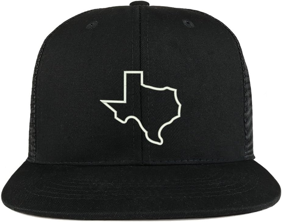 Trendy Apparel Shop Texas State Outline Embroidered Cotton Flat Bill Mesh Back Trucker Cap