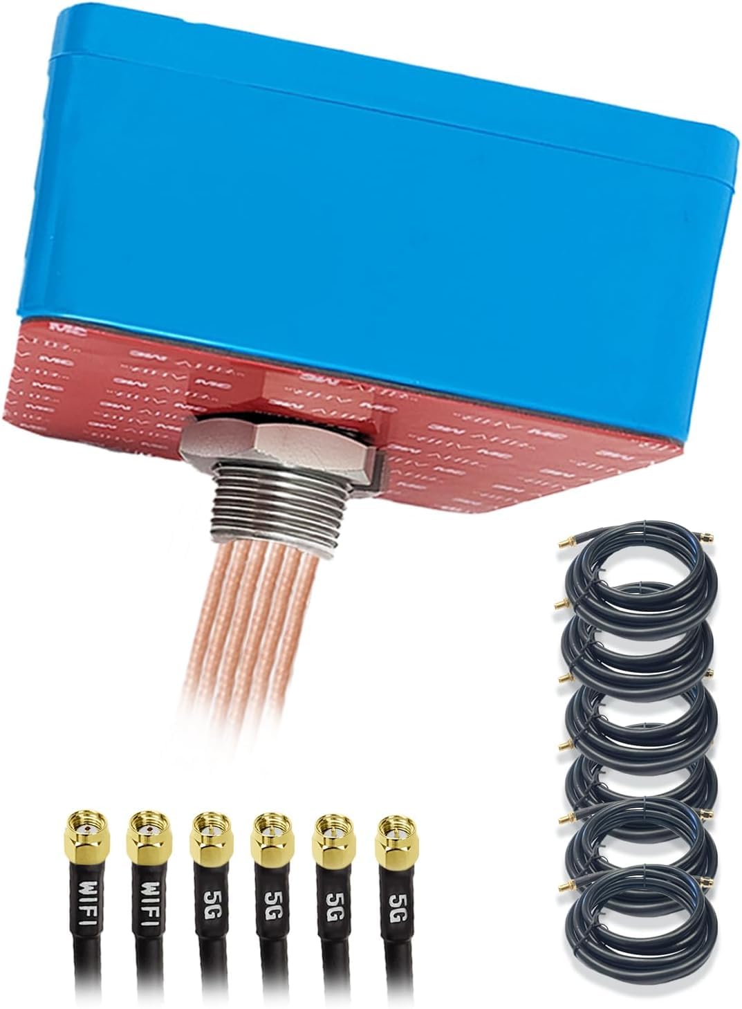 Maswell Antenne extérieure 6-en-1 4X4 MIMO 5G + WiFi 7 2X2 MIMO, Faible Gain 3dBi 700-6000 MH in, avec WiFi 6E, Bluetooth, WiMAX et Zigbee, Montage à vis et adhésif, SMA et RP-SMA