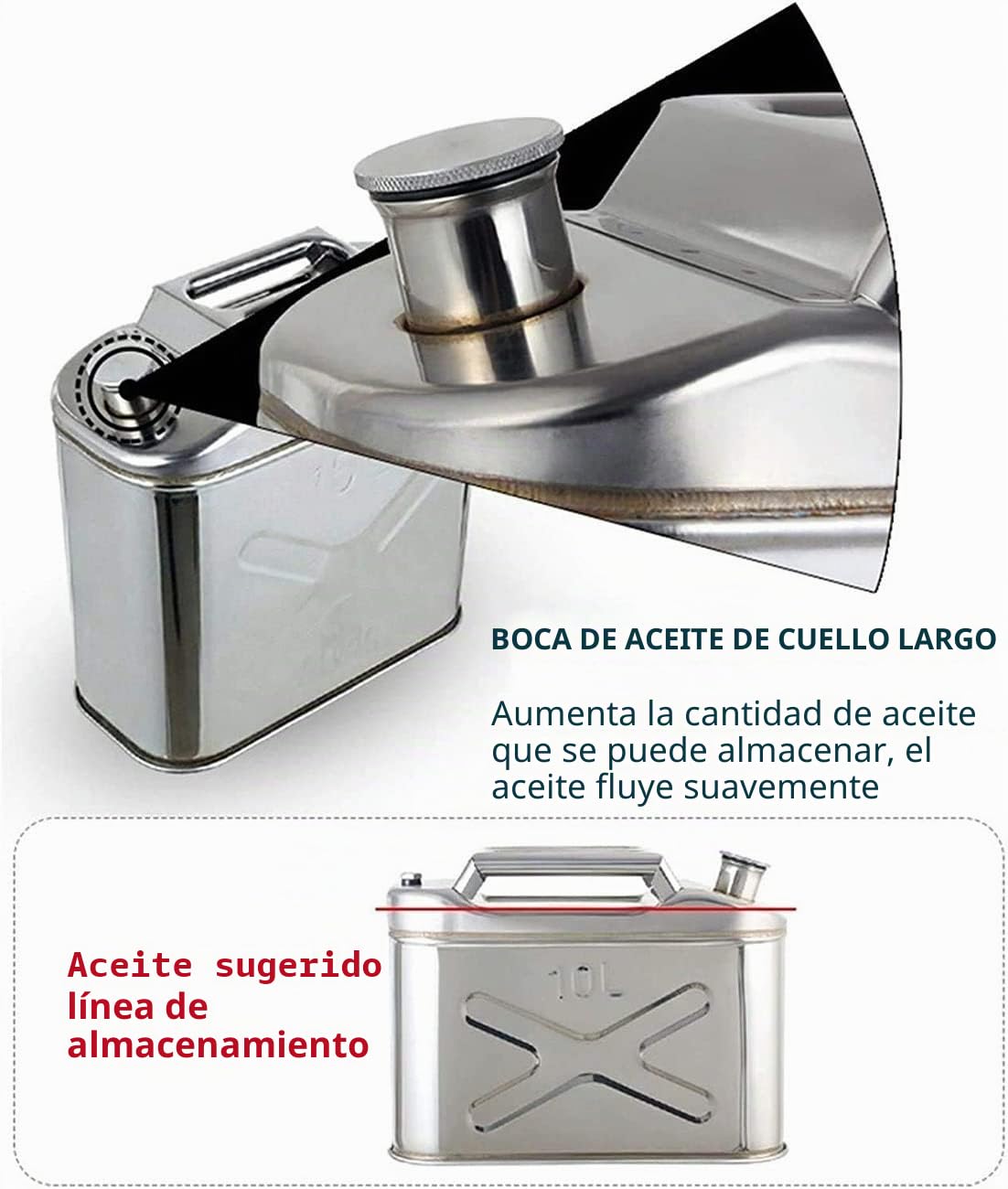 5L/10L/15L/20L Combustible Gasolina Gasolina Diesel Latas de Gas Tanque Contenedor de Respaldo, Bidón de Acero Inoxidable 201 para Motocicletas Automóviles Cortacésped Canotaje Camping,5L