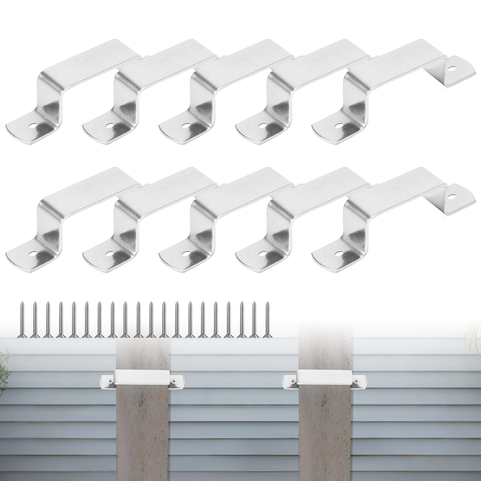 Fence Panel Security Brackets, 10 PCS Stainless Steel Fence Clips for Panels, 3''/3.5''/4''/5'' Wooden / Concrete Post Brackets, Fence Panel Holders to Stop Rattling (20 mm, 90 mm / 3.5 inches)