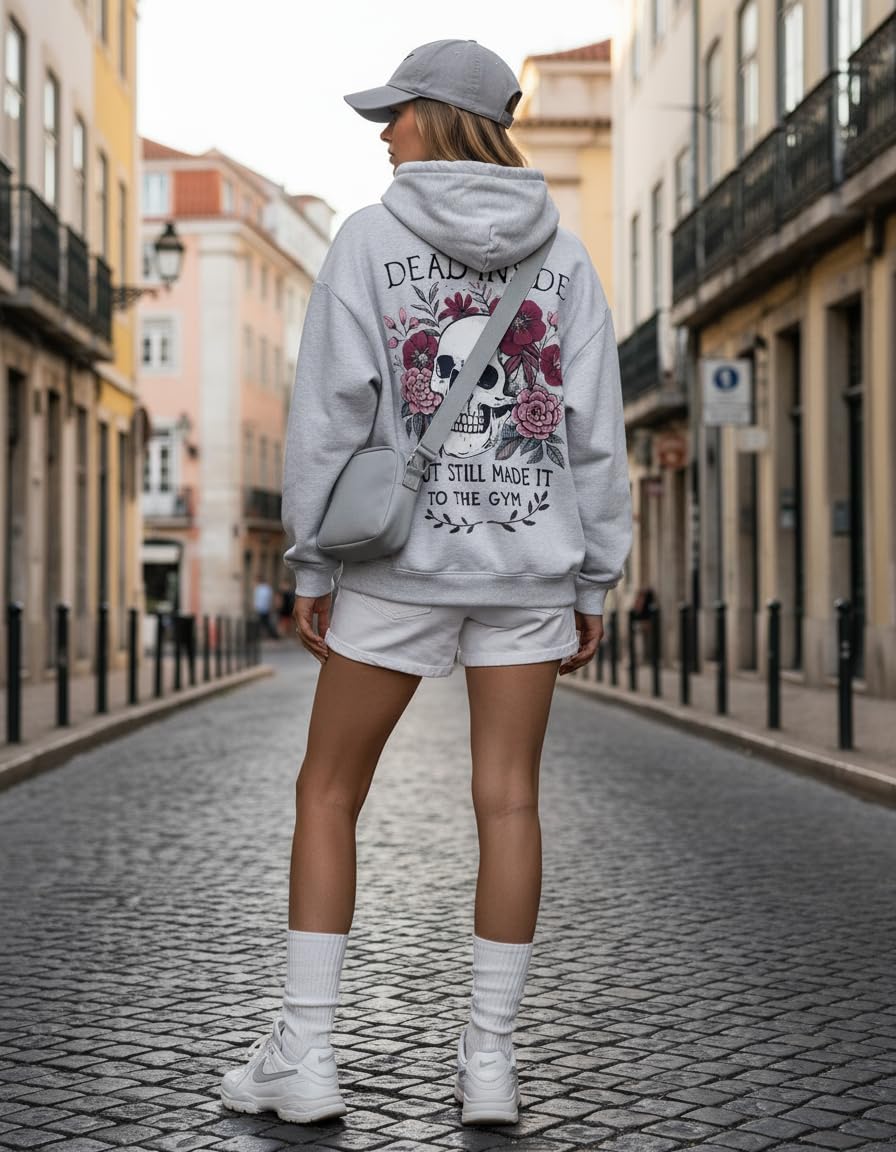 IRON PANDA Fleece Gym Hoodie for Women -Sweatshirt Fashion Clothing Fall Sweaters -DEAD INSIDE BUT STILL MADE