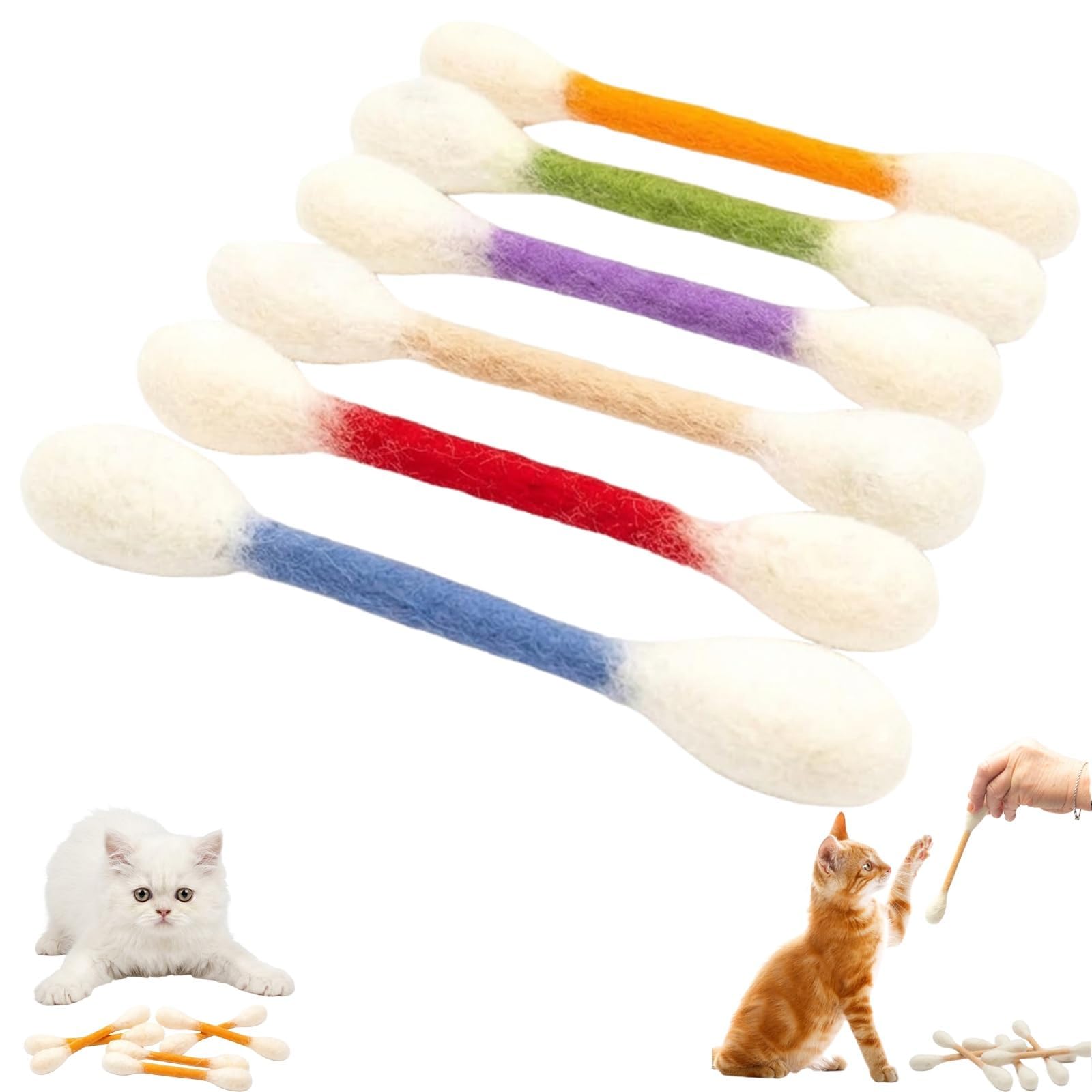 Cotton Swabs Cat Toys with Catnip, 6PCS Durable Giant Kitten Chew Sticks for Indoor Anxiety Digestive,Durable Dental Teething Stick,Interactive Felt Kitty Gift for Boredom Accessories (Multicolor)