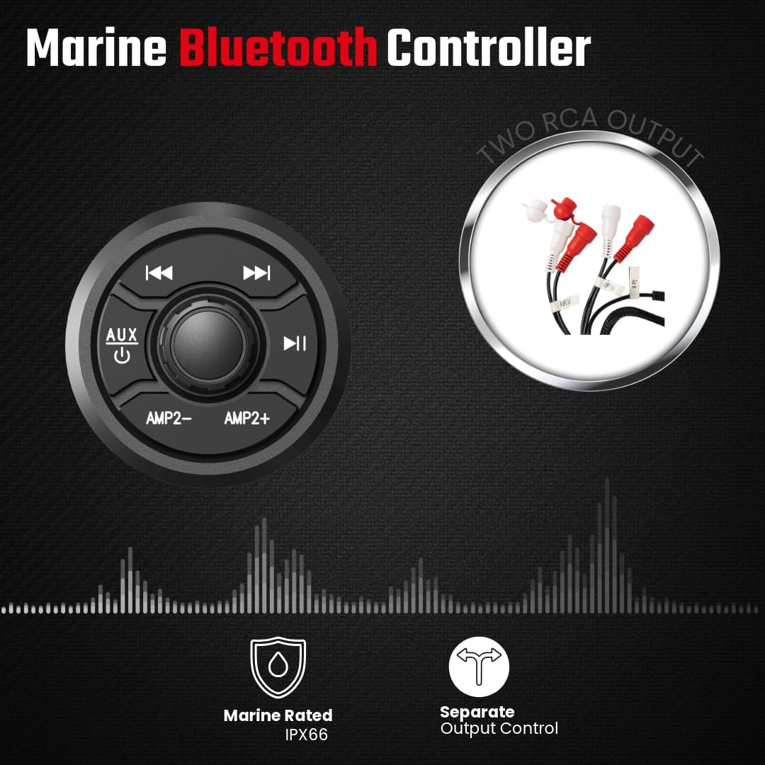 NOAM NUTV5-S PRO - Marine ATV/Golf Cart/UTV Stereo System kit – with 2 Waterproof LED Light Tower Speakers, Subwoofer, Weatherproof Controller with Bluetooth and AUX Input and Four Channels Amplifier