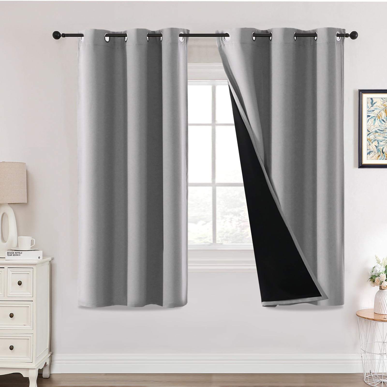 H.Versailtex Blackout Curtains,Energy Saving Blackout Curtains Eyelet for Living Room Bedroom,46 x 72 Inch,2 Panels,Light Grey