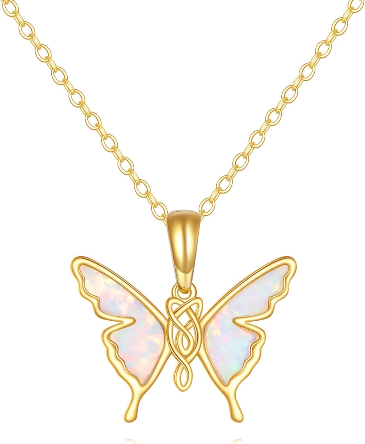 DOVRAN 14K Solid Gold Cat/Butterfly/Heart/Teardrop Necklace for Women 14K Gold Opal/Lapis Lazuli/Black Onyx Pendant Jewelry Gift for Women