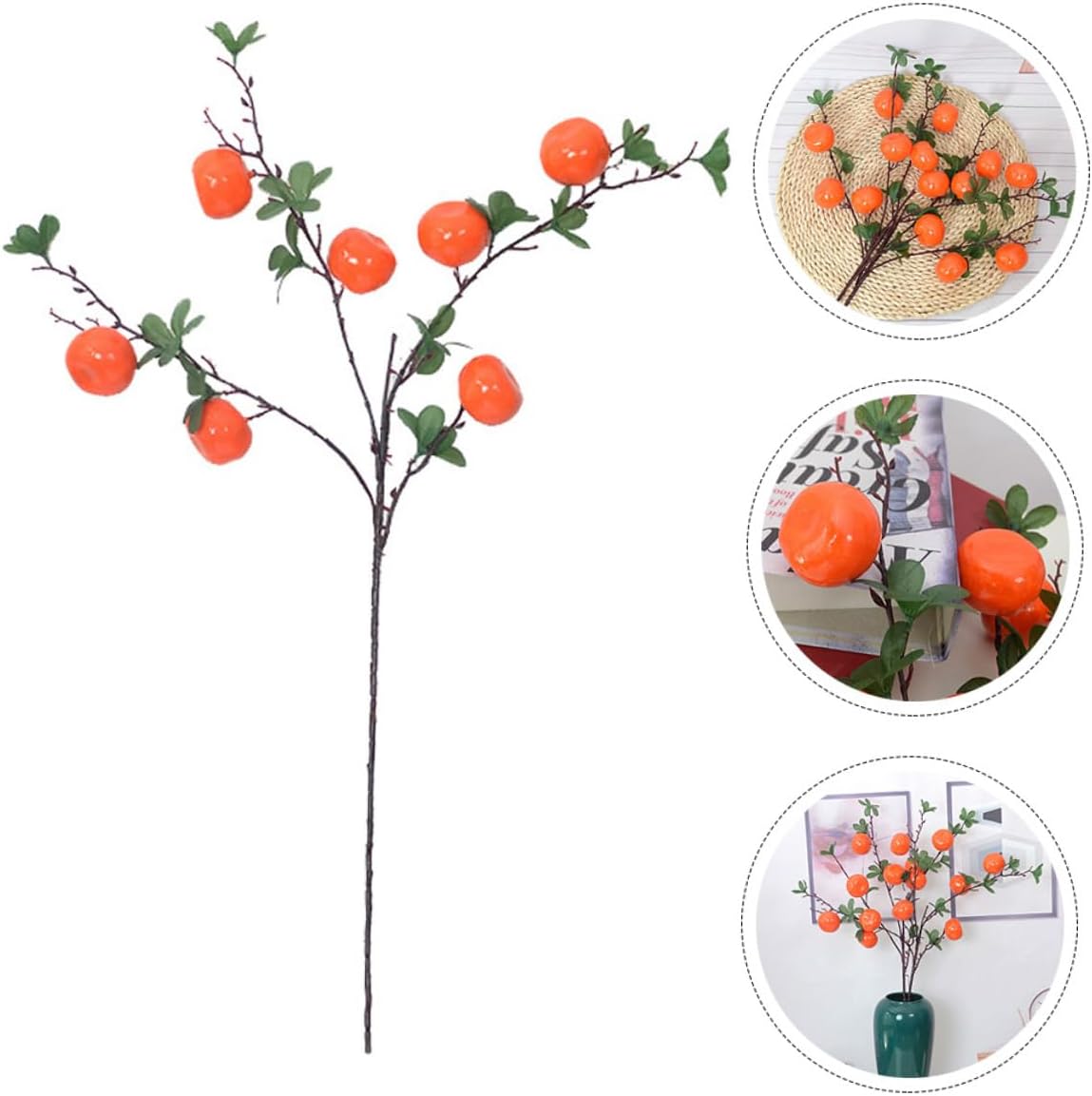 Artificial Orange Branches 7-Head Faux Tangerine Tree Lifelike Artificial Fruit Plant Decor for Home Living Room Tabletop Centerpiece