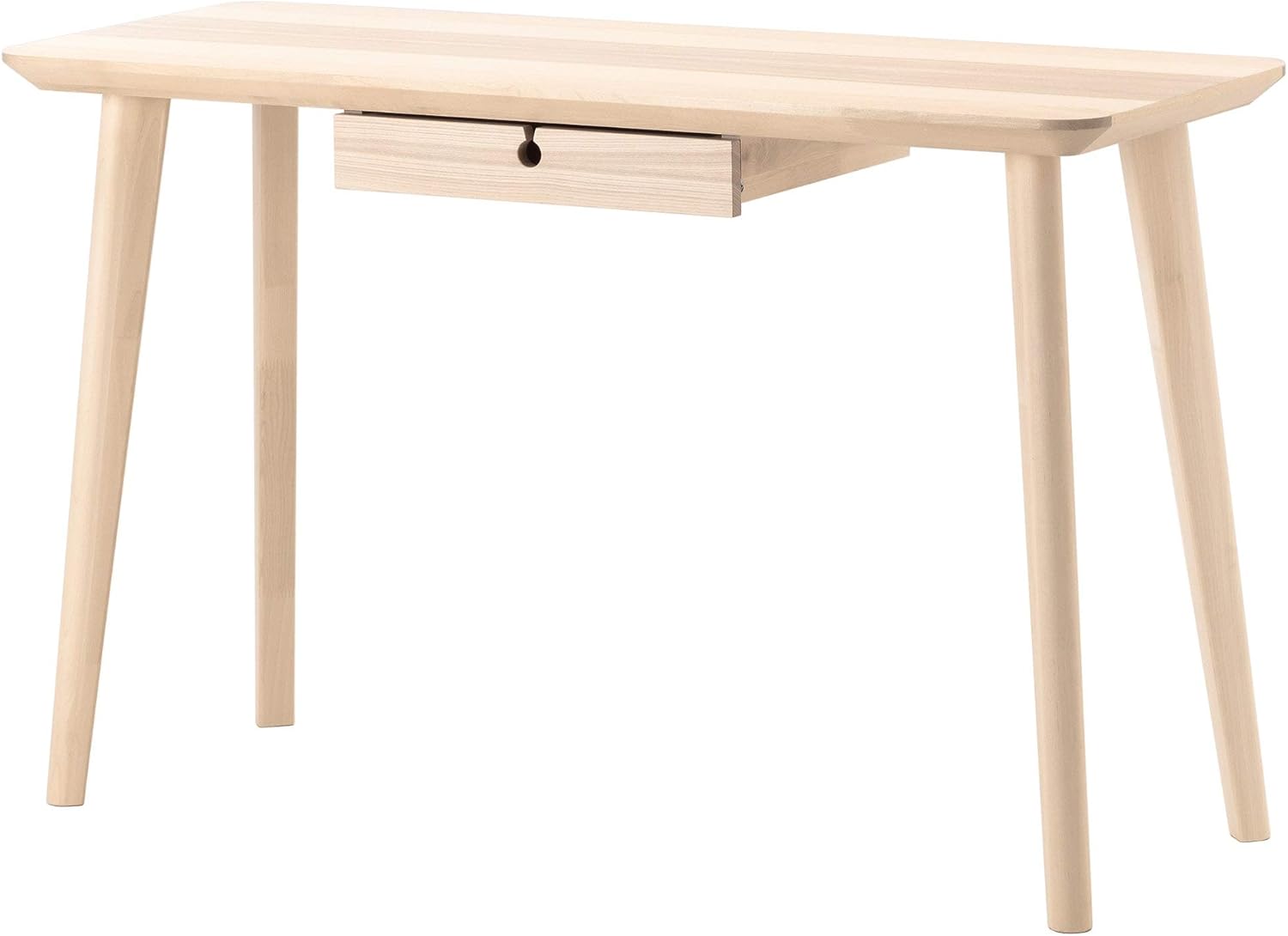 Fully assembled IKEA LISABO desk with ash veneer top and solid birch legs.