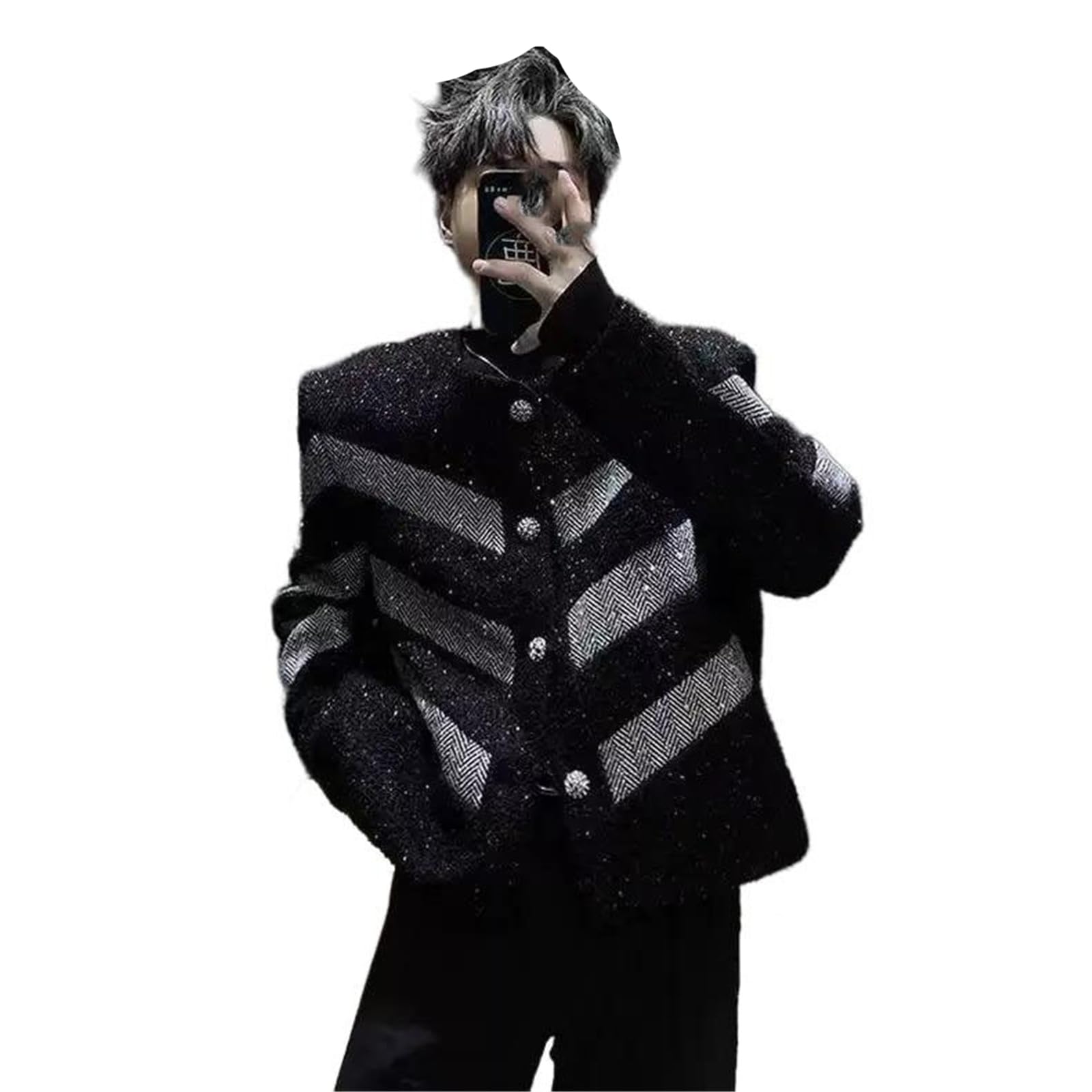 Blazer coréen patchwork pour homme veste décontractée chic à épaulettes - 7