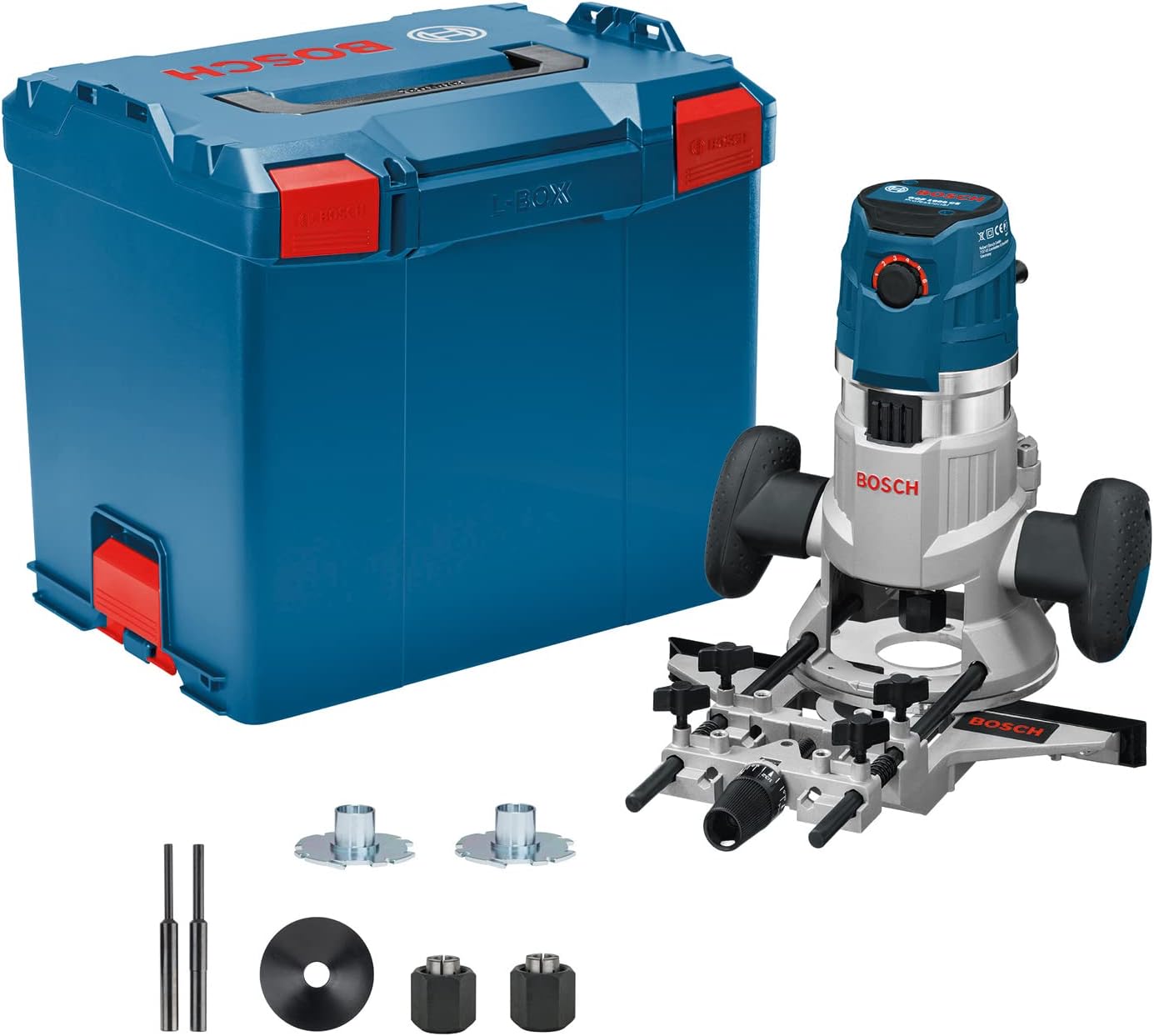 Bosch Professional GMF 1600 CE multifunction router (including versatile accessories, e.g. chip protection, centring pin, parallel guide, in L-BOXX)