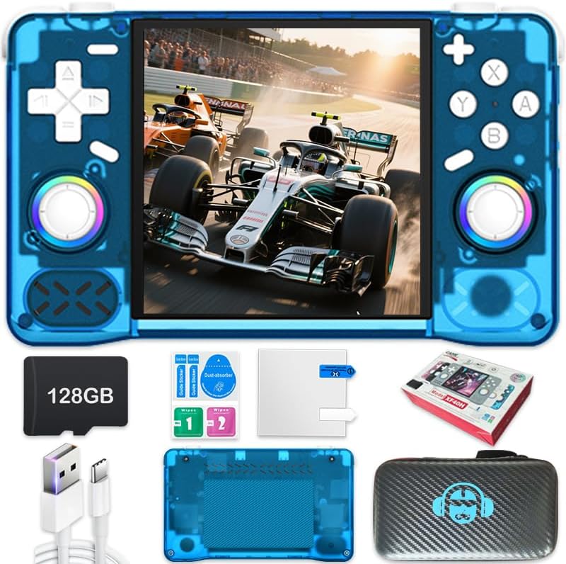 Miniatura 12 de Nueva consola de juegos portátil retro, pantalla IPS de 4 pulgadas con bolsa de almacenamiento, 64G integrada con 18000 juegos, sistema Linux, mini