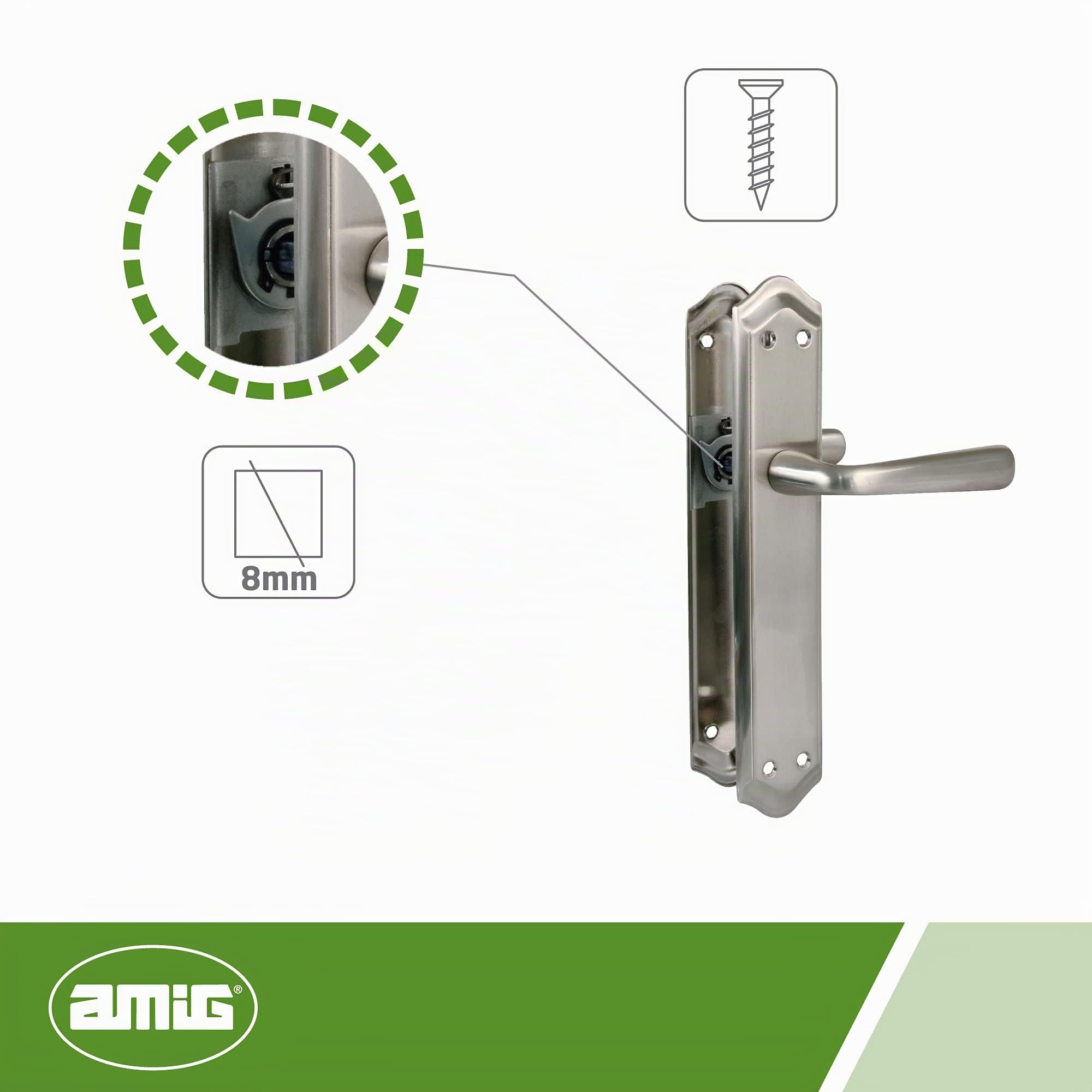 Amig - Lot de 2 poignées de plaque argentée en laiton avec finition chromée mate pour portes intérieures - 256 x 48 mm · Carré de 8 mm | Vis incluses
