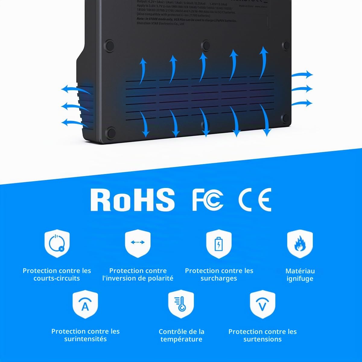 XTAR VC8 Plus 21700 Chargeur de batterie 1,2 V AAA AA 3,6 V Liion Chargeur de batterie Testez la capacité de la batterie (VC8 Plus Set)