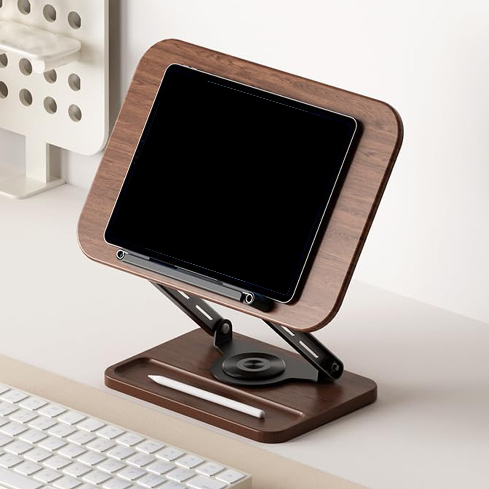 Support de livre réglable pour étude et cuisine - Rotation lisse à 360° - Clip de page extensible - Base en bois robuste - Rangement miniature réglable et ergonomique