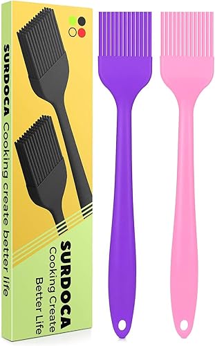 SURDOCA Cepillo de silicona para repostería, 2 cepillos resistentes al calor de 8.2 pulgadas para hornear alimentos, cepillo de cocina sin BPA para