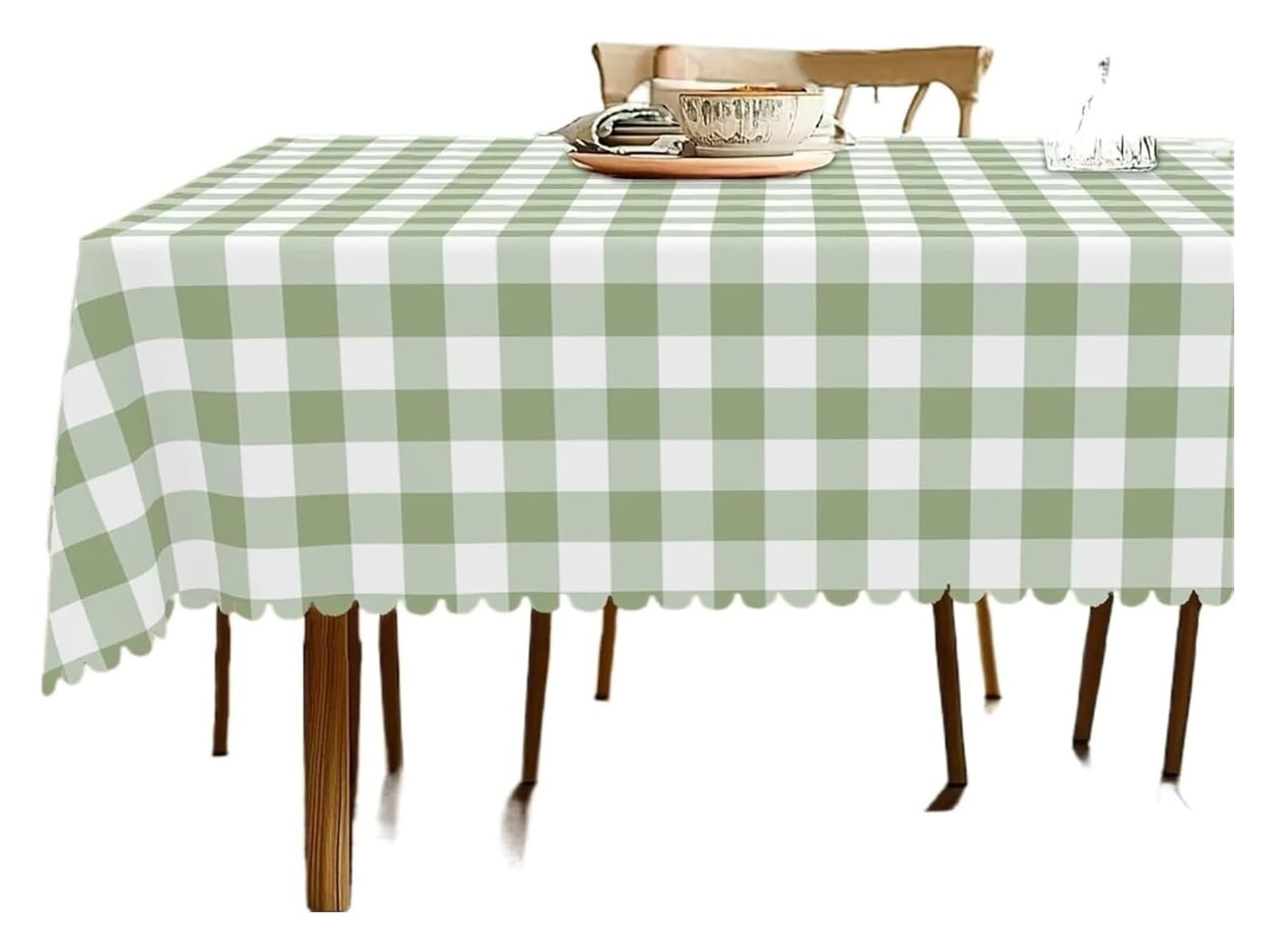 Pzoferlin Rectangle (152X220)Cm Tablecloth Plaid Round Tablecloth Light Green And White Polyester(Rectangle (152X220)Cm)