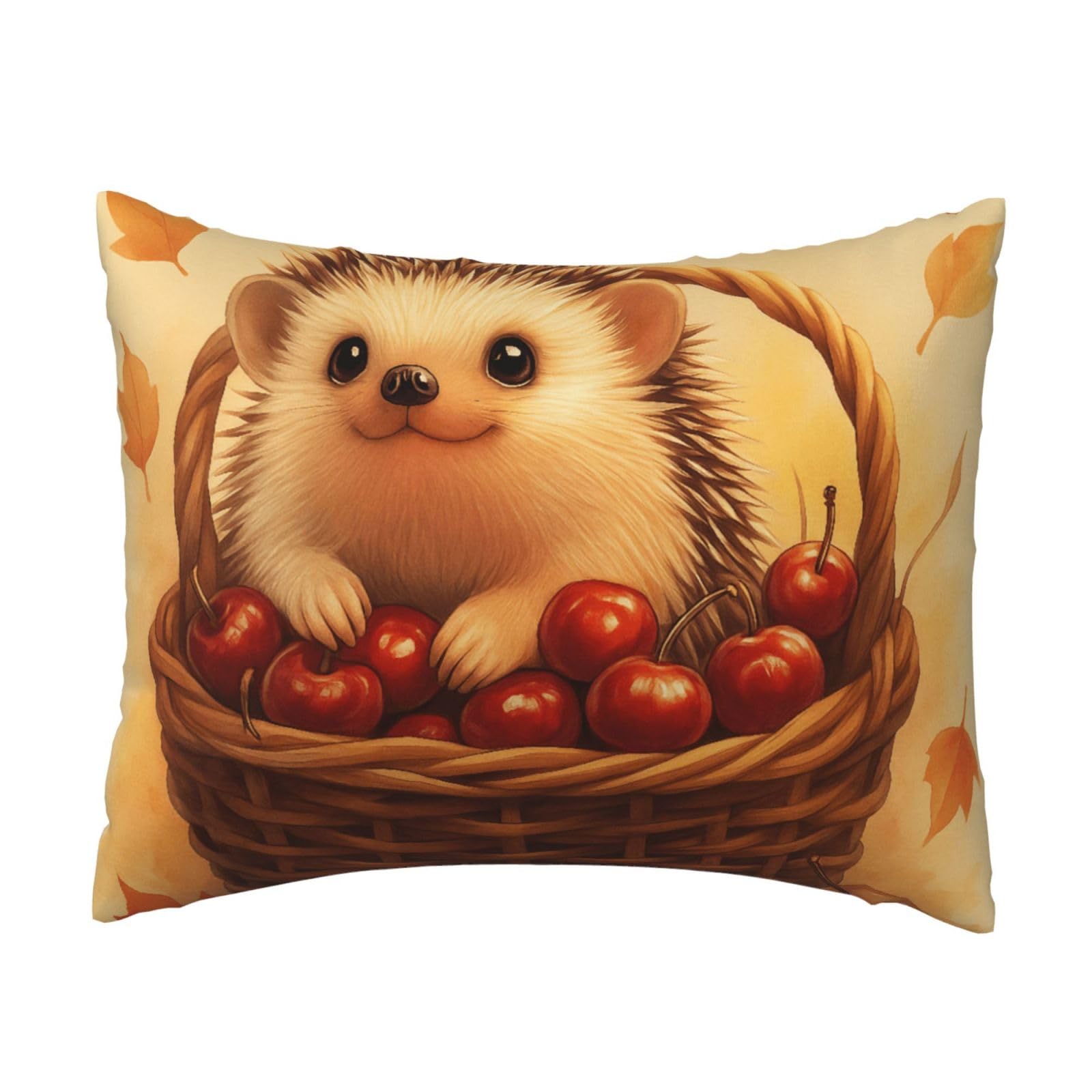 Cute Hedgehog and Cherry in Autumn Pillowcase Soft Plush with Zipper Decorative Pillowcovers 16x20 in