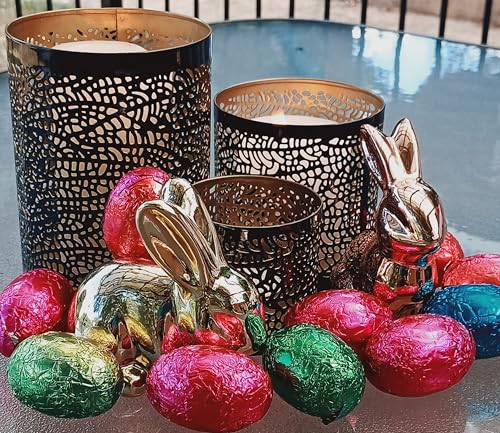 Lazy Gifts Set of 3 Black and Gold Metal Candle Holders – Decorative Tabletop Candle Holder Set for Pillar, Votive & Tealight Candles, Modern Home Décor Accent - Thumbnail 2