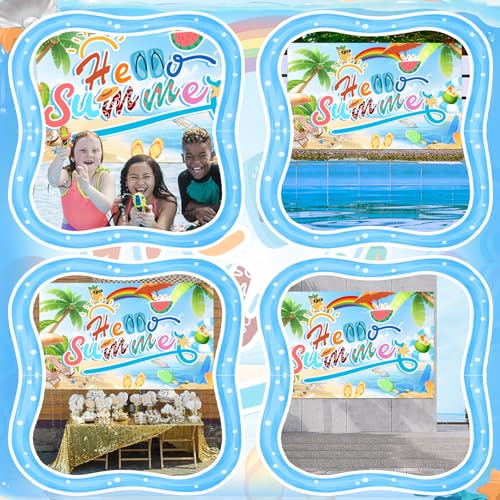 Image of Hello Summer Decor Banner, Easy To Install Summer Party Decorations Summer Fun Party Banners, Suitable for Summer Pool Parties Summer Bulletin Board Decorations Summer Birthday Party Decorations